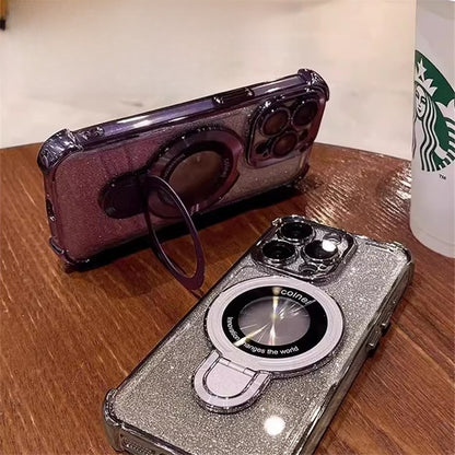 Four-Corner Airbag Phone Case with Magnetic Stand and Glitter Design