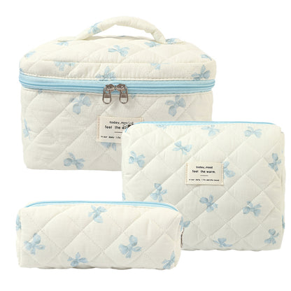 Quilted Cotton Floral Print Makeup Bag with Large Capacity for Travel