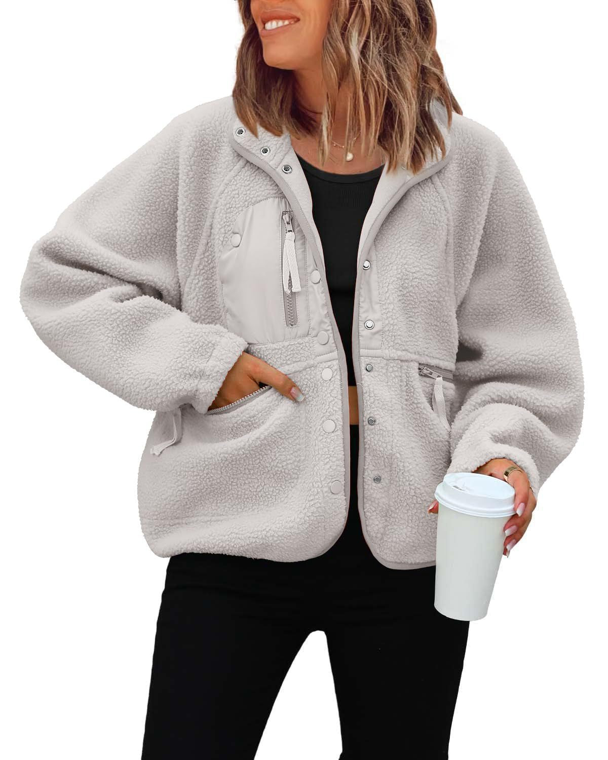 Women's woolen fleece button-down casual sport jacket