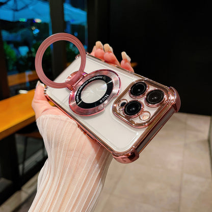 Four-Corner Airbag Phone Case with Magnetic Stand and Glitter Design