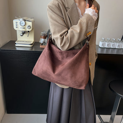 Retro Suede Shoulder Tote Bag