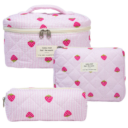 Quilted Cotton Floral Print Makeup Bag with Large Capacity for Travel