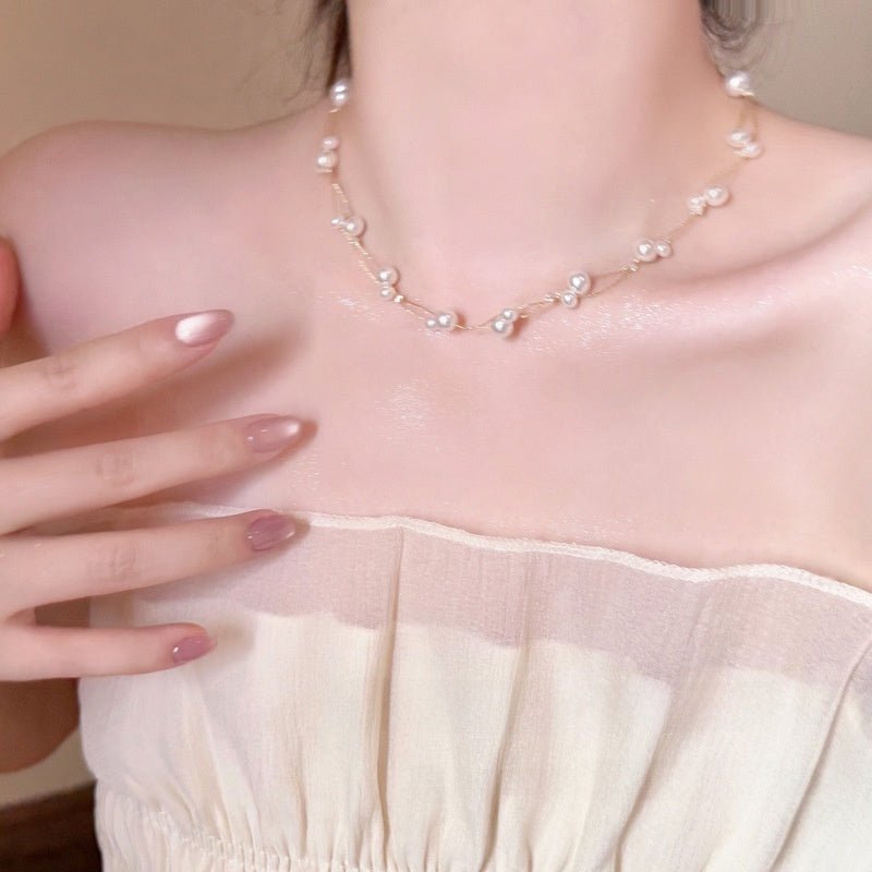 Double Layer Pearl Baby Breath Necklace - RAINSTAR
