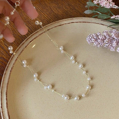 Double Layer Pearl Baby Breath Necklace - RAINSTAR
