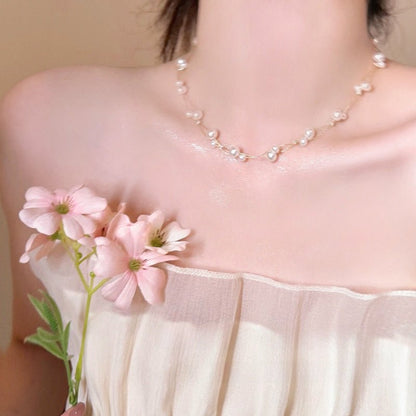 Double Layer Pearl Baby Breath Necklace - RAINSTAR