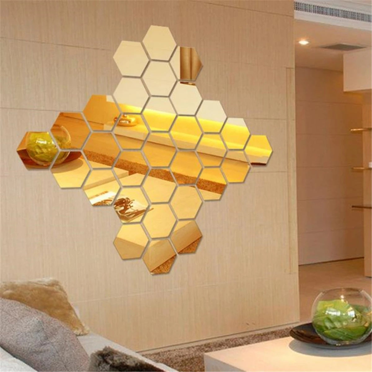 Hexagonal acrylic mirror wall sticker