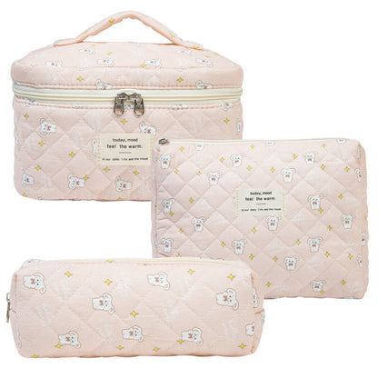 Quilted Cotton Floral Print Makeup Bag with Large Capacity for Travel