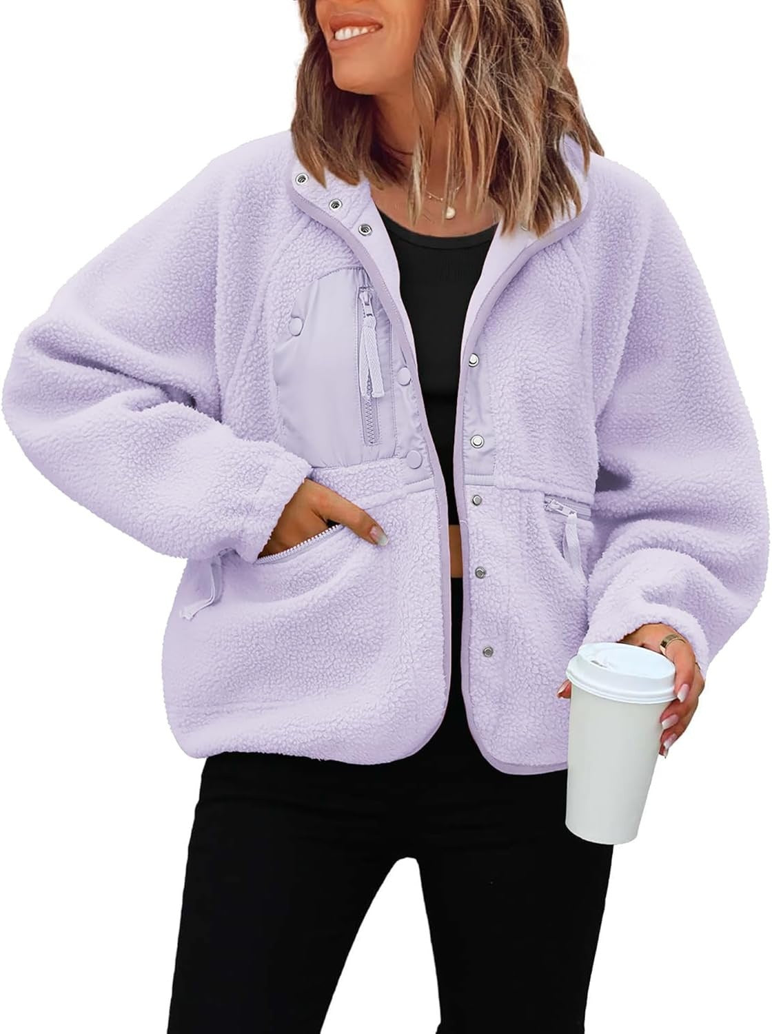 Women's woolen fleece button-down casual sport jacket