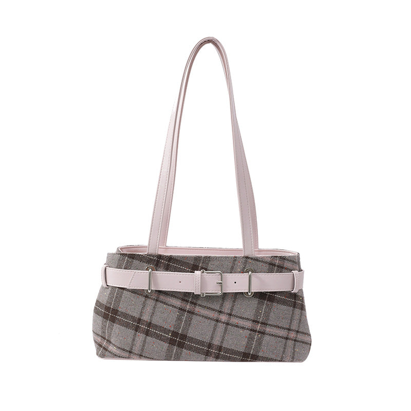 Textured Plaid Chain Shoulder Bag