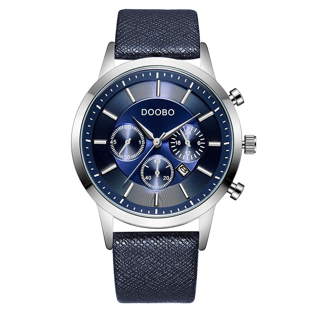 Fashionable Men's Waterproof Calendar Leather Watch