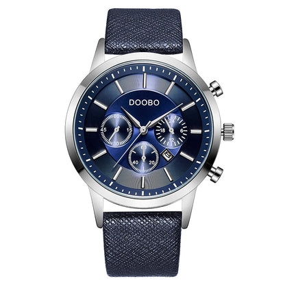 Fashionable Men's Waterproof Calendar Leather Watch