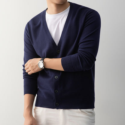 Men's V-Neck Cardigan Sweater Loose Fit Knit Sweater