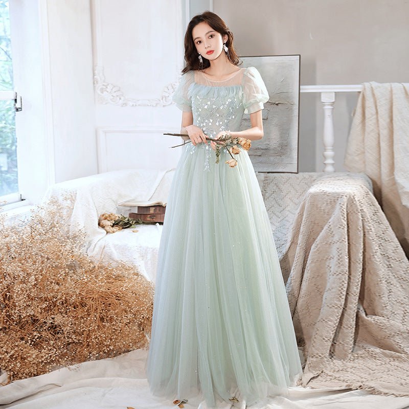 Elegant Aqua Green Tulle Evening Dress - RAINSTAR