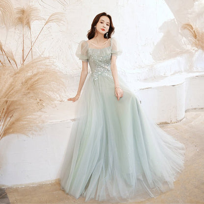 Elegant Aqua Green Tulle Evening Dress - RAINSTAR