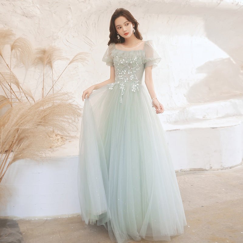Elegant Aqua Green Tulle Evening Dress - RAINSTAR