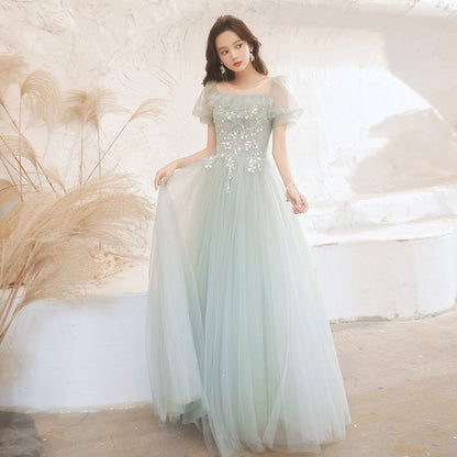 Elegant Aqua Green Tulle Evening Dress - RAINSTAR