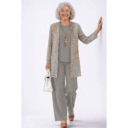 Womens Casual Printed Cardigan Long Sleeve Top and Pants Set