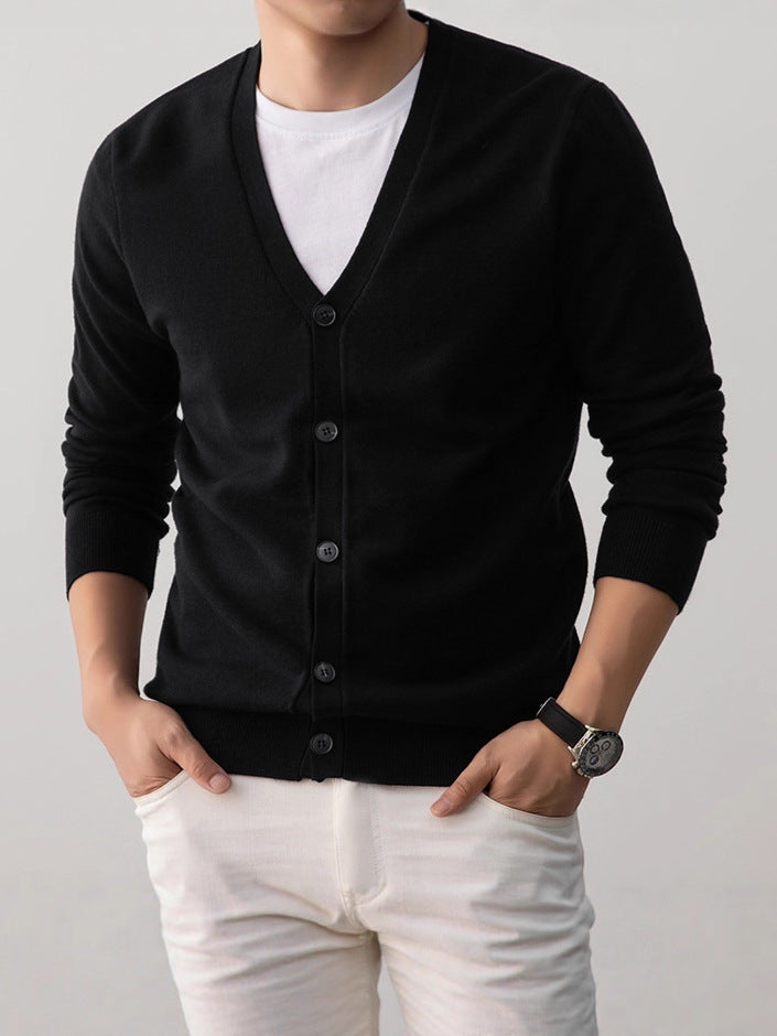 Men's V-Neck Cardigan Sweater Loose Fit Knit Sweater
