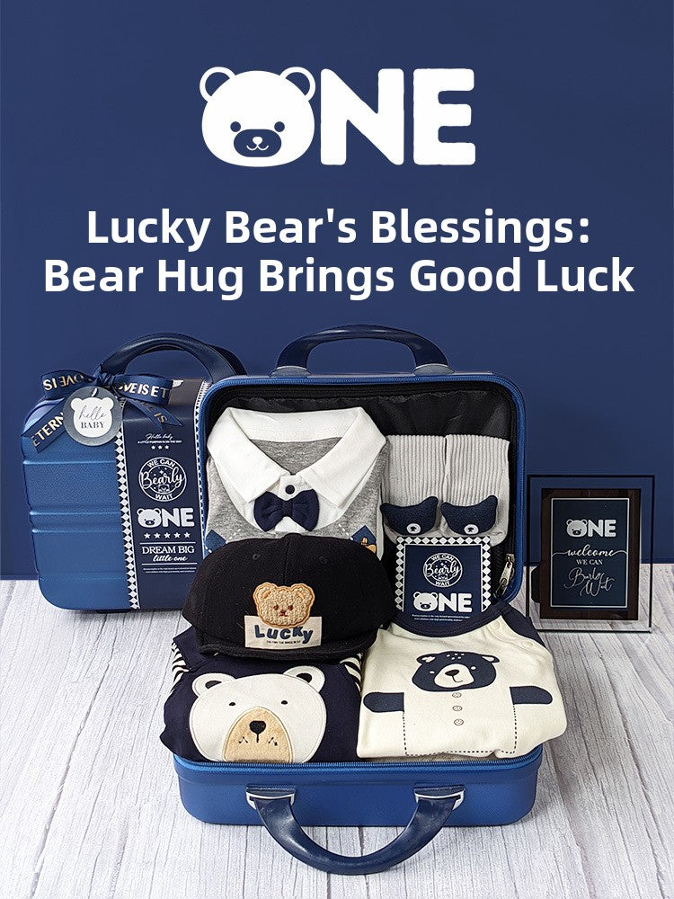 Baby gift box in blue carrying case