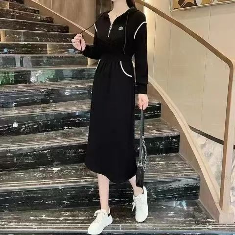 Hooded Drawstring A-Line Dress