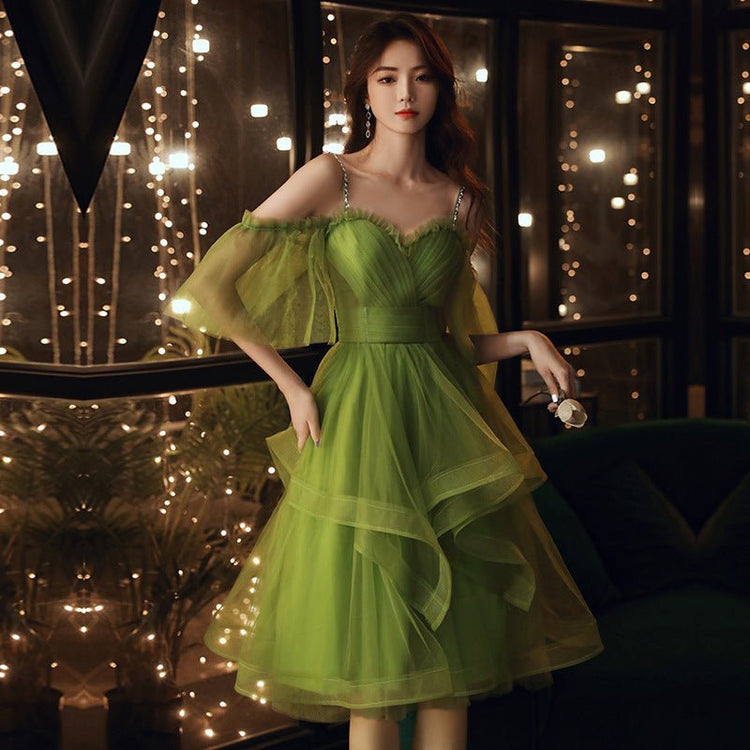 Green Elegant Midi Evening Dress - RAINSTAR