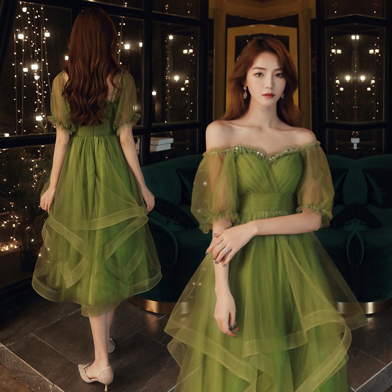 Green Elegant Midi Evening Dress - RAINSTAR