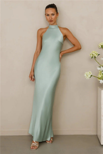 Halter Neck Satin Long Dress for Women - RAINSTAR