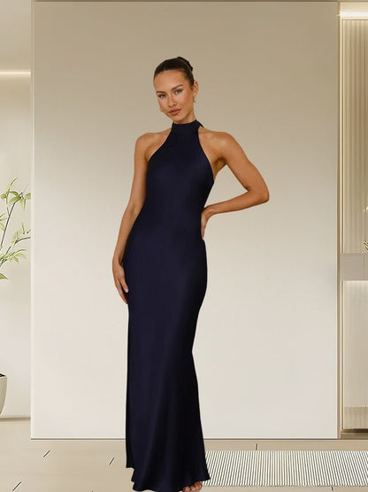 Halter Neck Satin Long Dress for Women - RAINSTAR