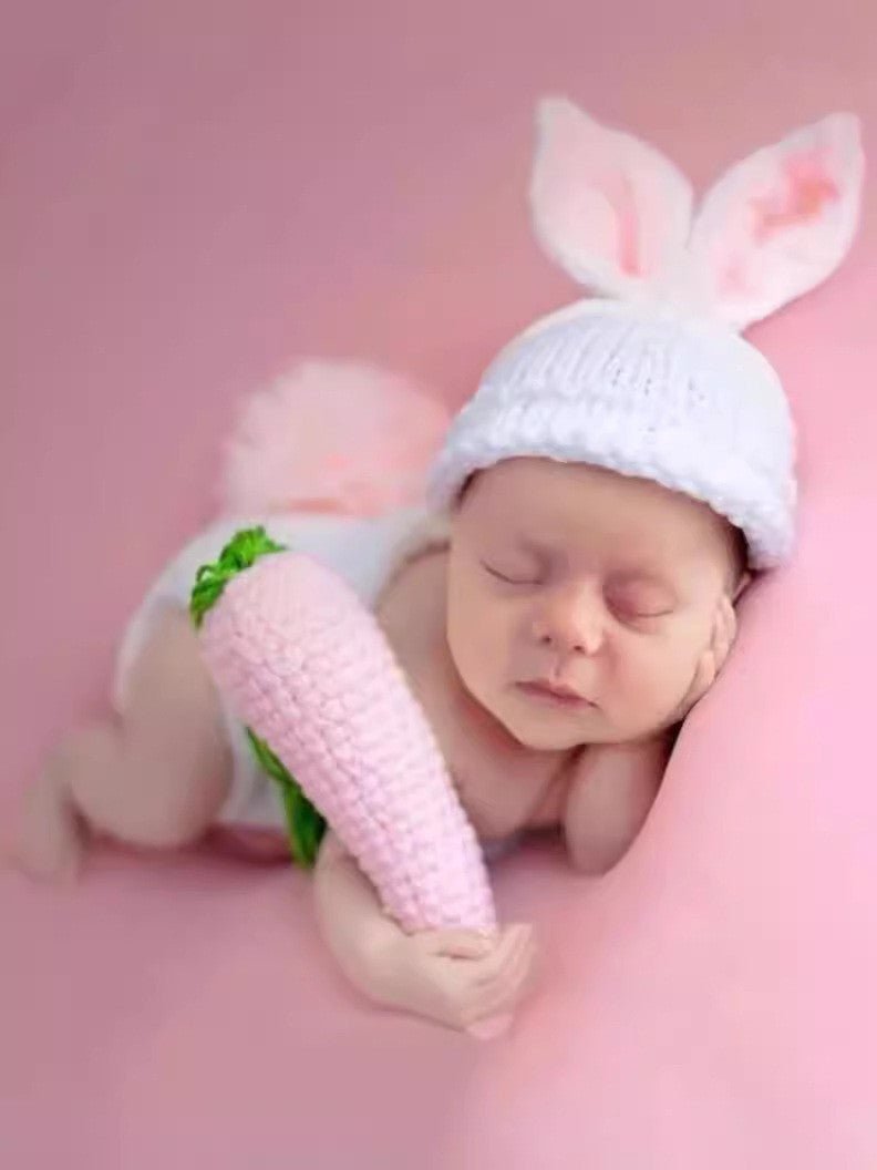 Hand-Knitted Baby Photography Sweater with Rabbit Radish Design - RAINSTAR