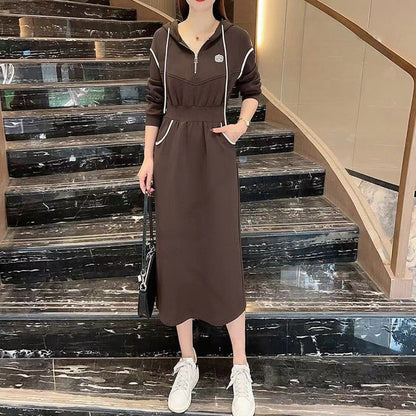 Hooded Drawstring A-Line Dress - RAINSTAR