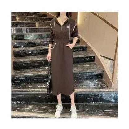 Hooded Drawstring A-Line Dress - RAINSTAR