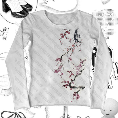 Long Sleeve Milk Silk Tshirt Retro Streetwear Top - RAINSTAR