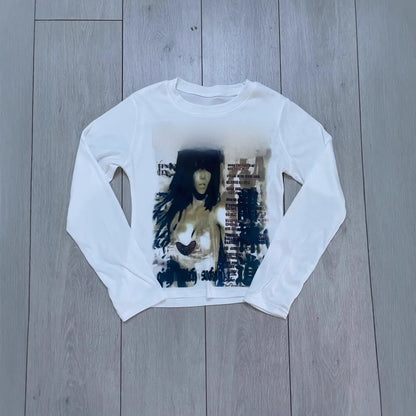 Long Sleeve Milk Silk Tshirt Retro Streetwear Top - RAINSTAR