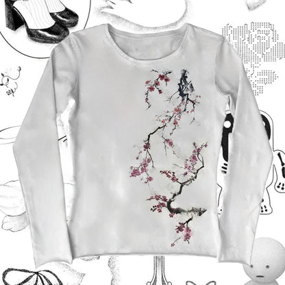 Long Sleeve Milk Silk Tshirt Retro Streetwear Top - RAINSTAR
