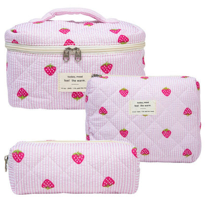Quilted Cotton Floral Print Makeup Bag with Large Capacity for Travel - RAINSTAR