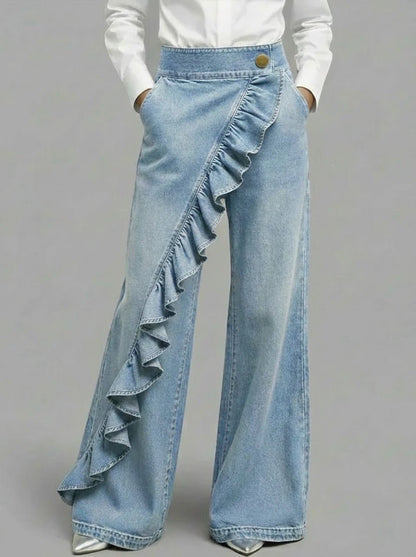 Retro High Waist A-Line Denim Dress - RAINSTAR