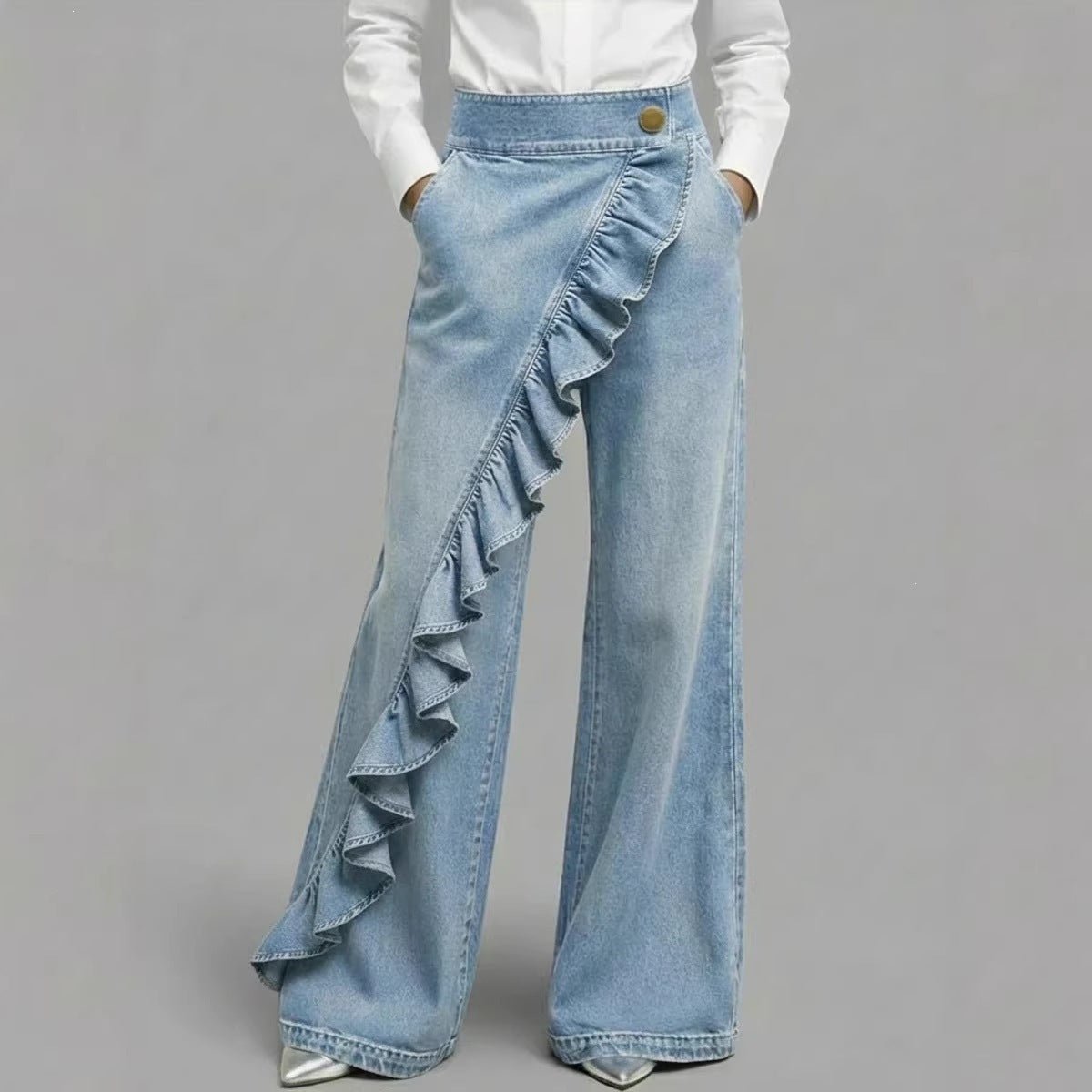 Retro High Waist A-Line Denim Dress - RAINSTAR
