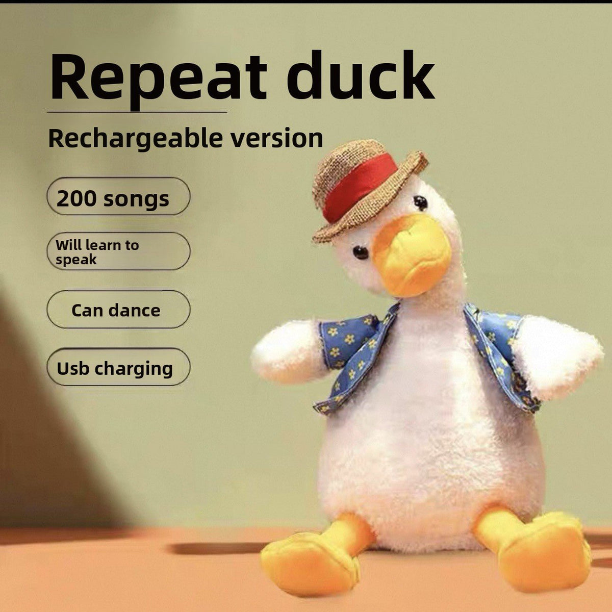 Talking Duck Plush Toy Interactive Learning Baby Gift with 200 Songs - RAINSTAR