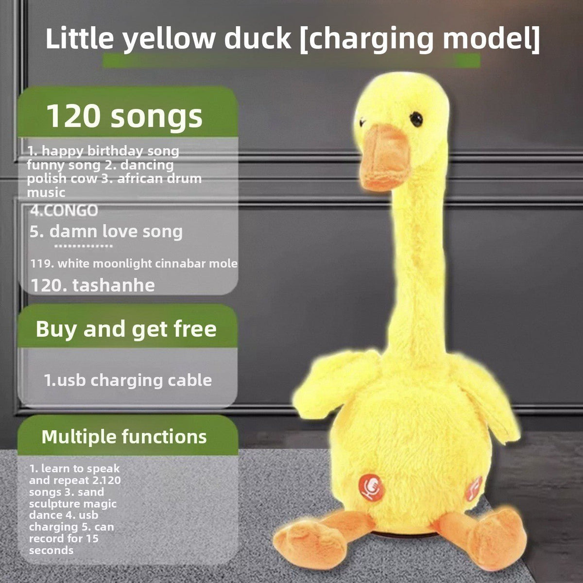 Talking Duck Plush Toy Interactive Learning Baby Gift with 200 Songs - RAINSTAR