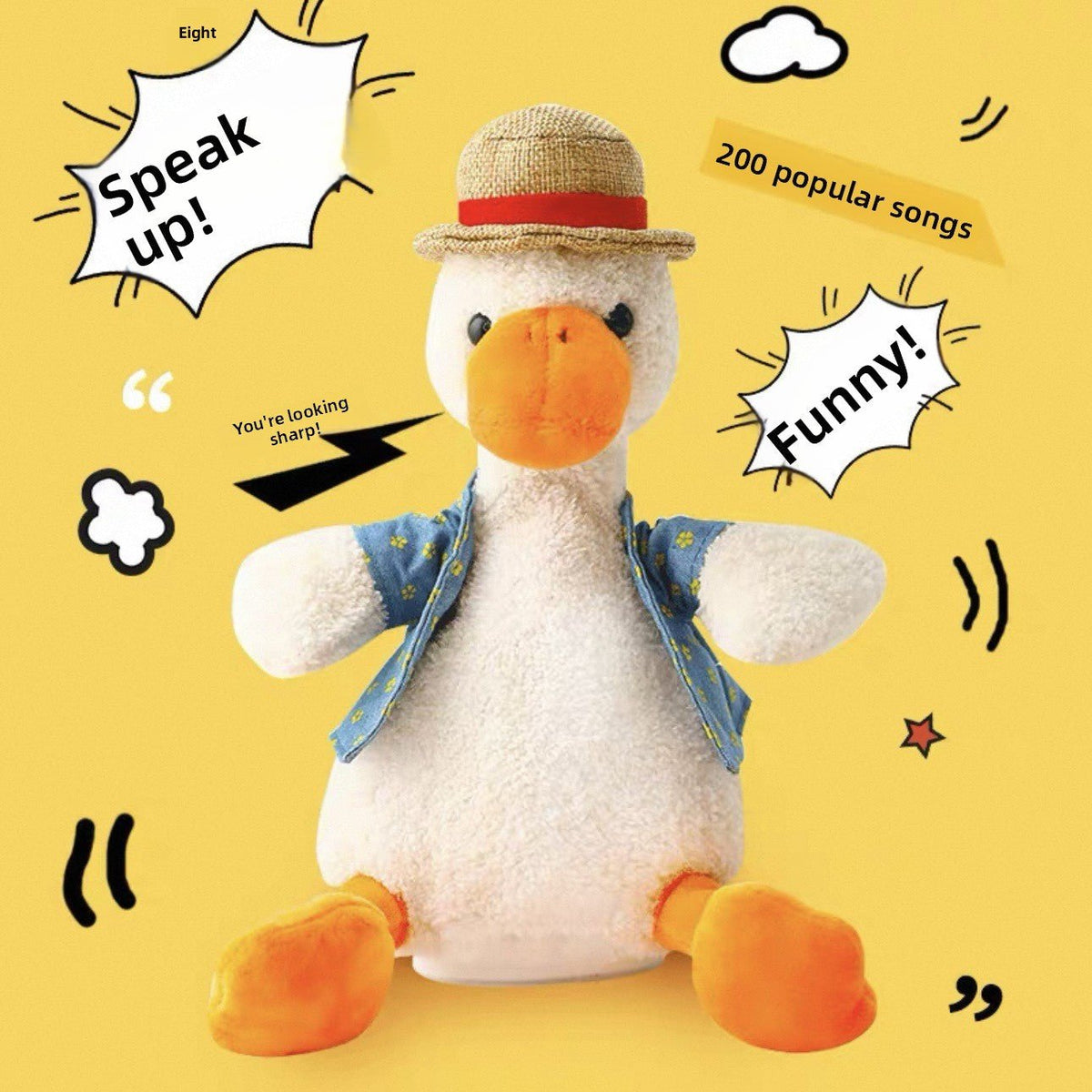 Talking Duck Plush Toy Interactive Learning Baby Gift with 200 Songs - RAINSTAR