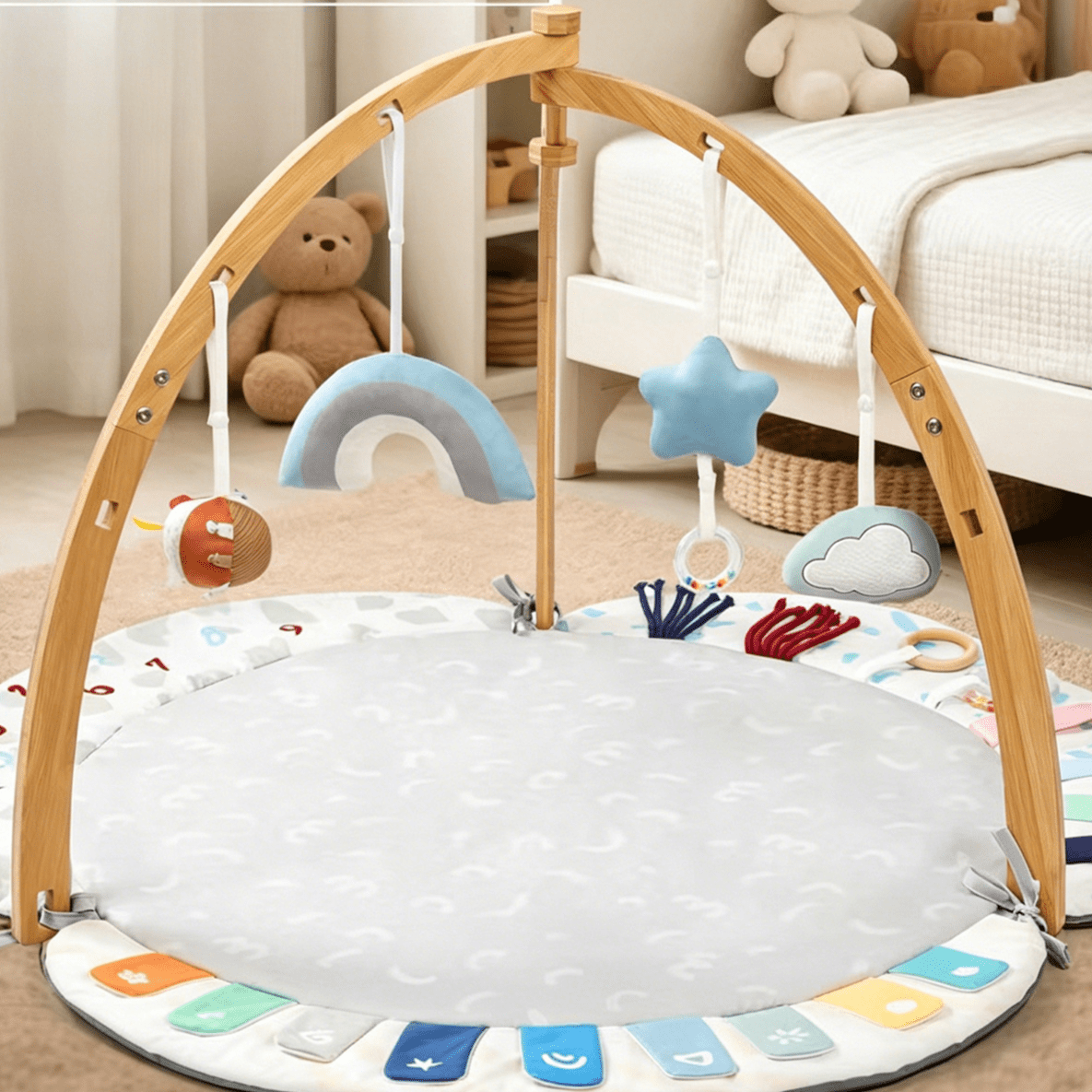 Wooden Baby Fitness Play Gym with Crawling Mat - RAINSTAR
