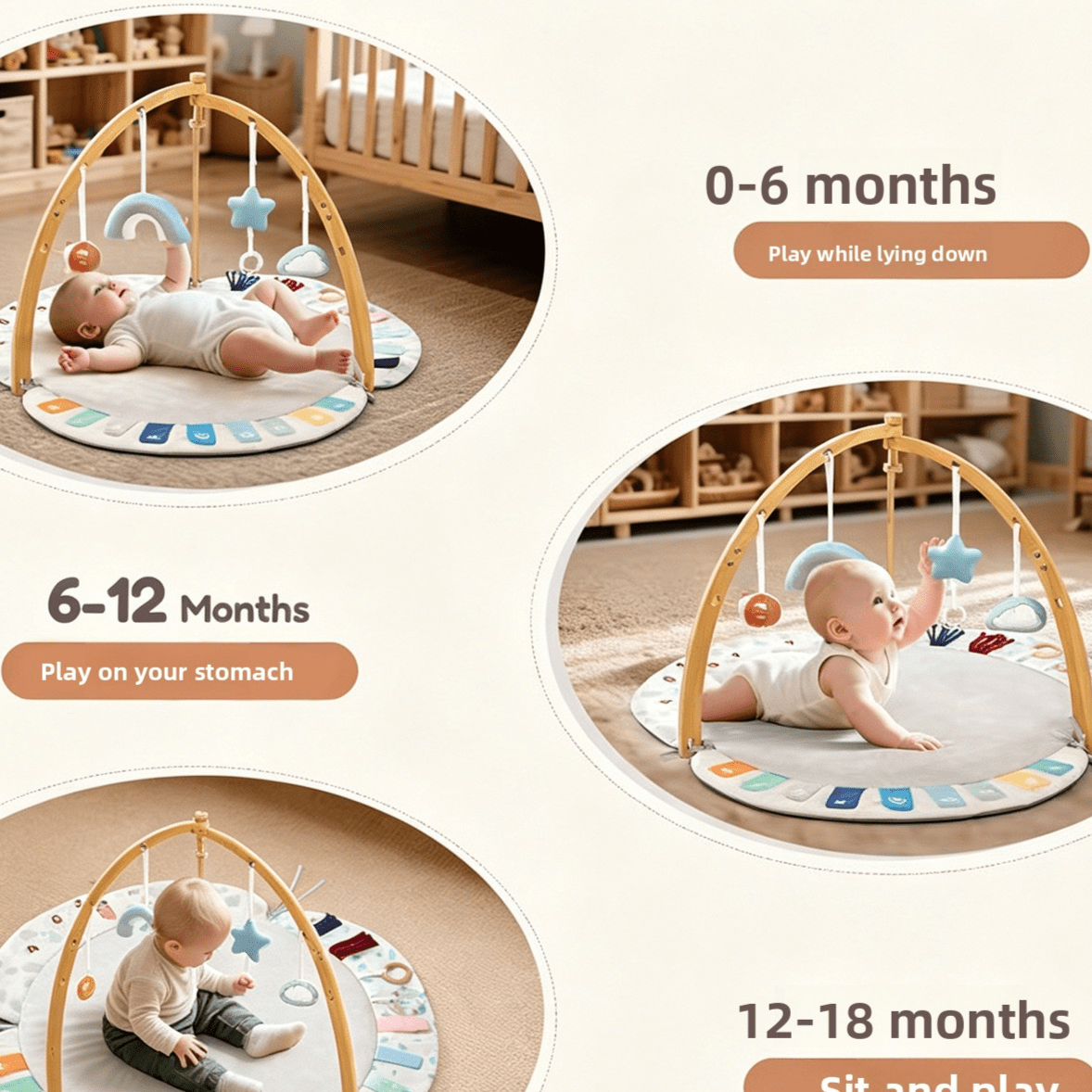 Wooden Baby Fitness Play Gym with Crawling Mat - RAINSTAR