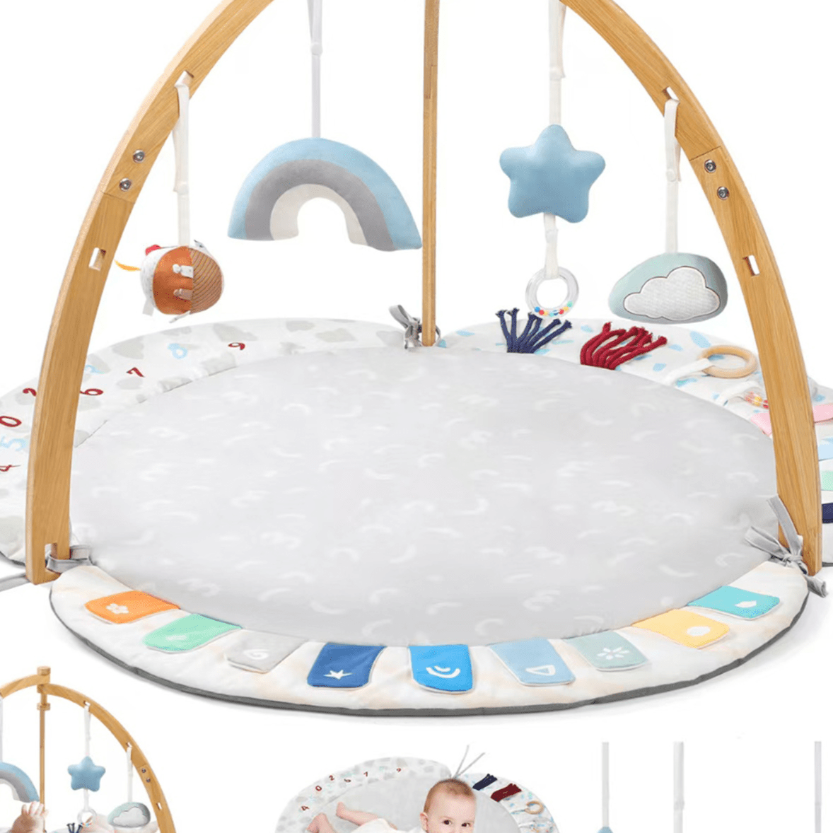 Wooden Baby Fitness Play Gym with Crawling Mat - RAINSTAR