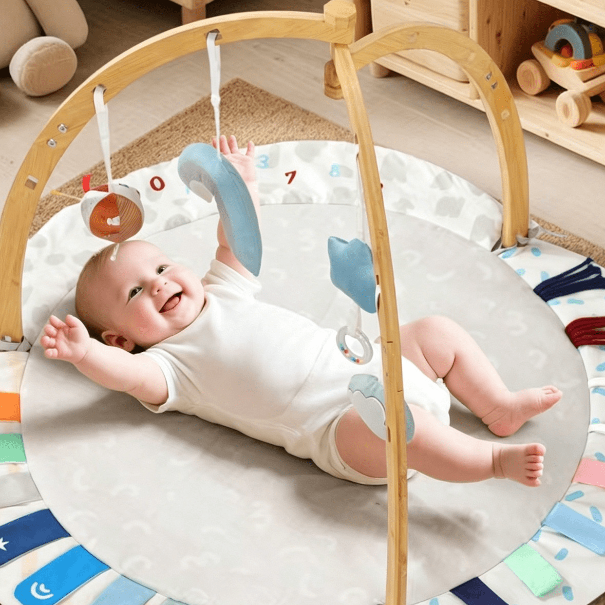 Wooden Baby Fitness Play Gym with Crawling Mat - RAINSTAR