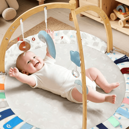 Wooden Baby Fitness Play Gym with Crawling Mat - RAINSTAR